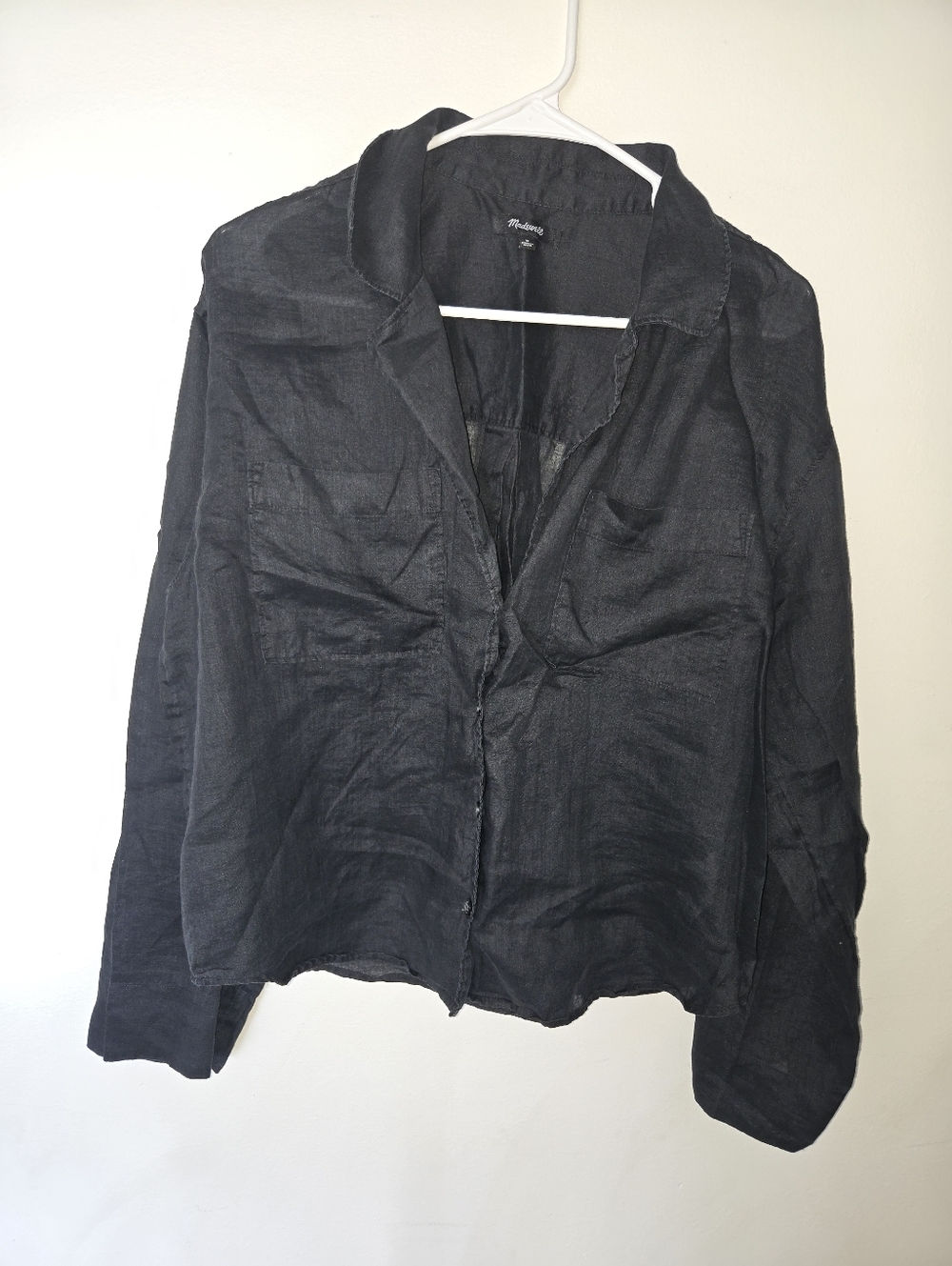 Madewell 100% Ramie Resort Long-Sleeve Shirt in True Black – Size M